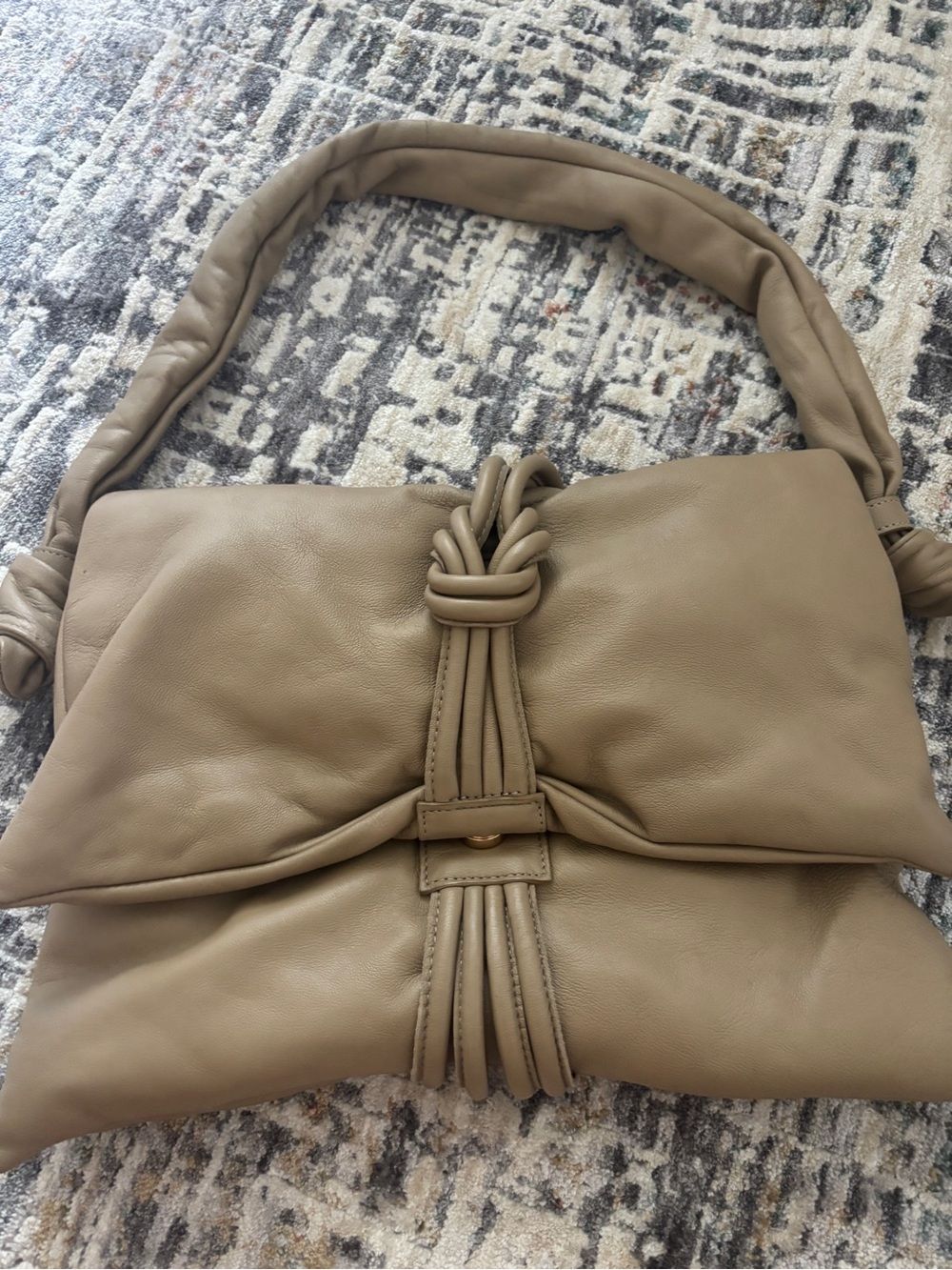 Taupe Knot-Detail Leather Shoulder Bag